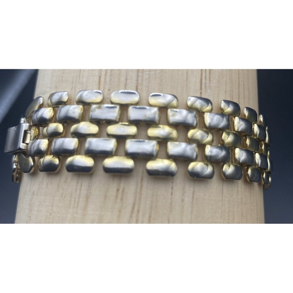 Vintage Bracelet Gold Plated Strap Maillon Brick Link 7.25" x 5/8" LOOK READ - Picture 7 of 12